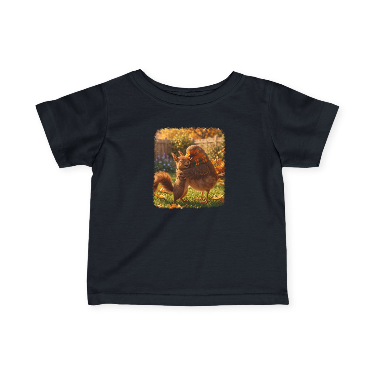 Robin & Squirrel Hug Cute Bird Baby & Toddler Fine Jersey T-Shirt