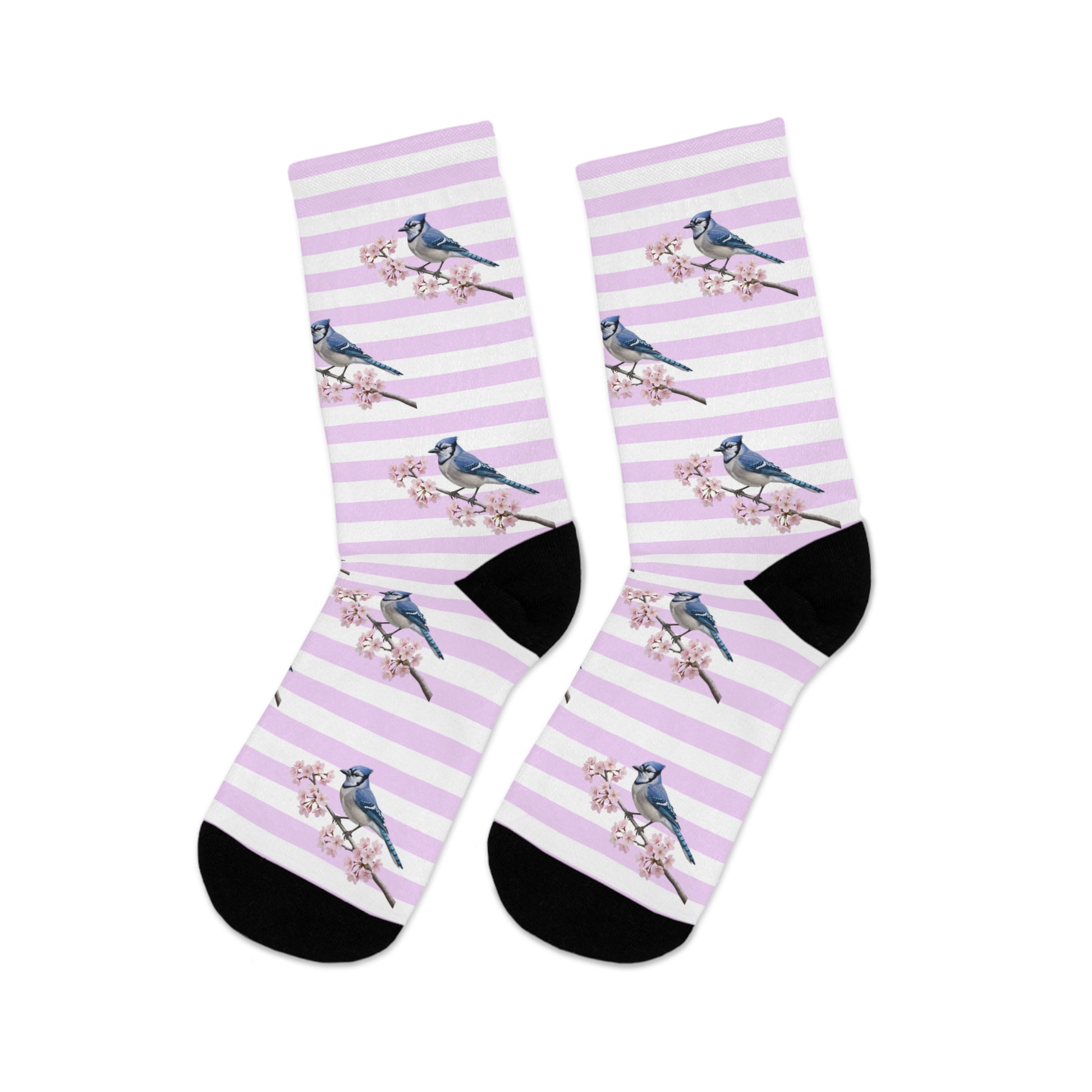 Pink Cherry Blossom Blue Jay Socks – Cute Birdwatching & Bird Lover Gift – Accessories,