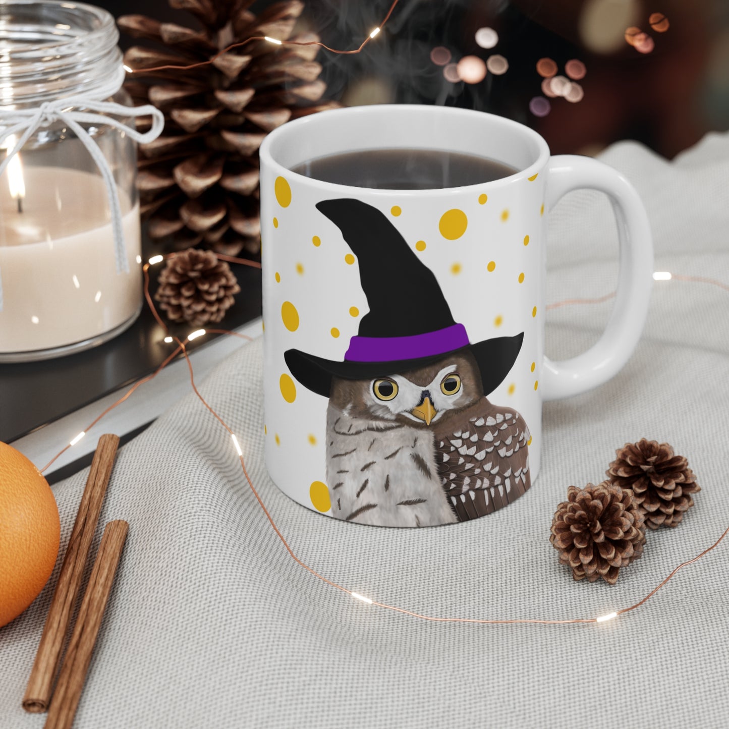 Owl with Witch Hat Halloween Bird Mug 11oz