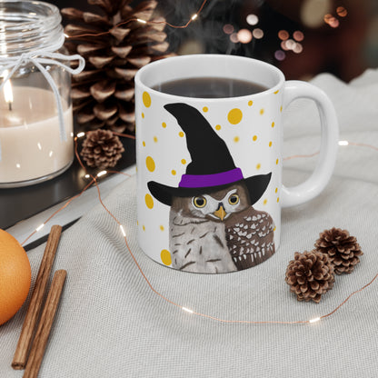 Owl with Witch Hat Halloween Bird Mug 11oz