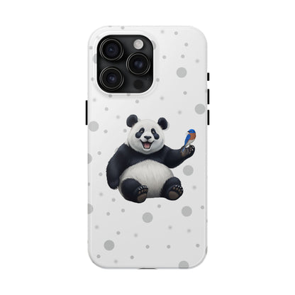 Cute Panda Bear with a Bluebird Animal iPhone Case - Dual-Layer PC/TPU Protective Cover for iPhone