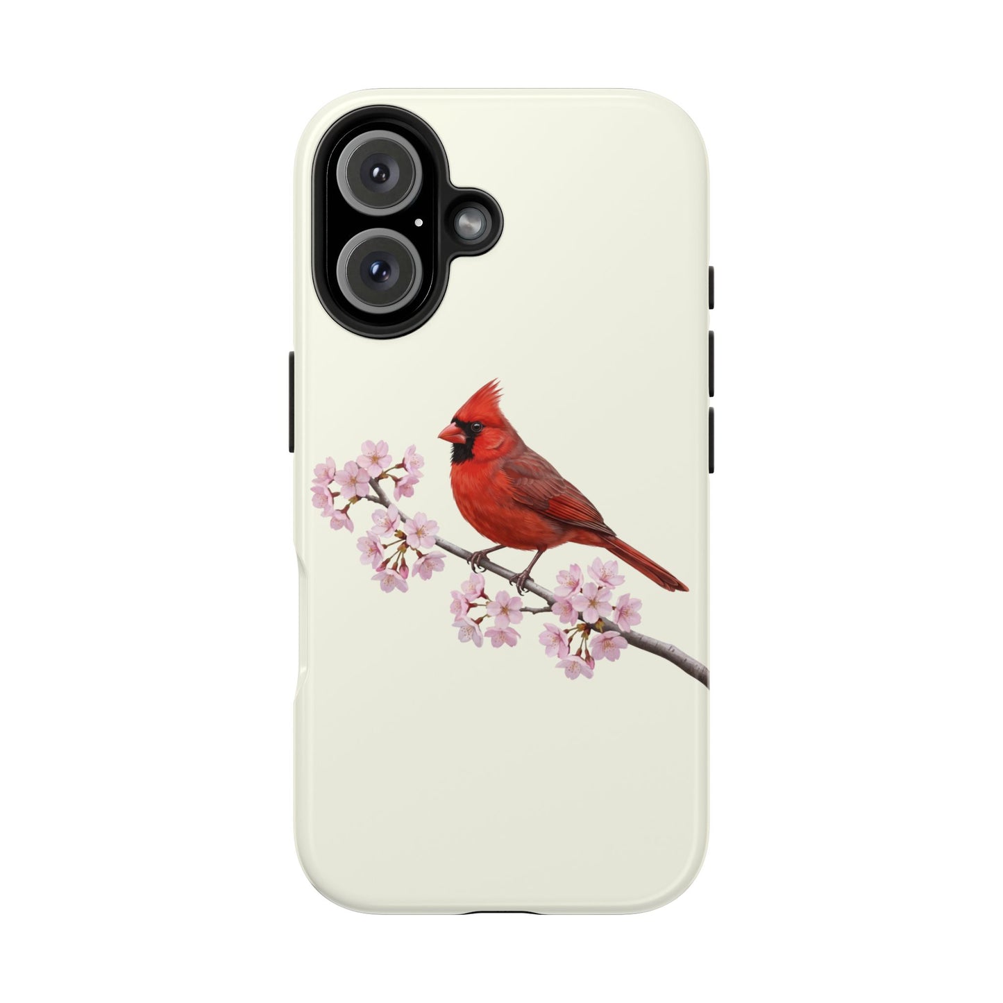 Northern Cardinal & Cherry Blossom Tough iPhone Case Creamy White
