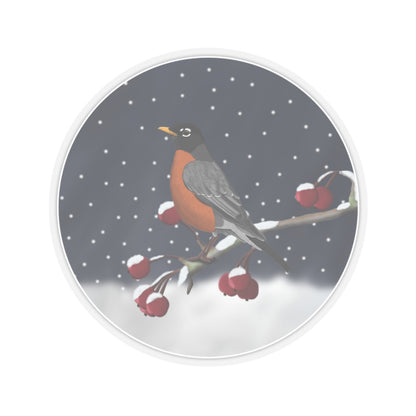 Robin on a Winter Branch Christmas Bird Sticker