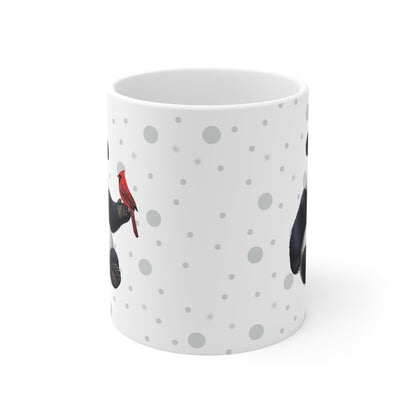 Panda Bear Mug with Cardinal for Animal Lovers & Bird Watchers 11oz
