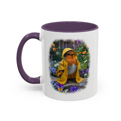 Robin Rosi Yellow Raincoat Garden Premium Mug for Bird Lovers