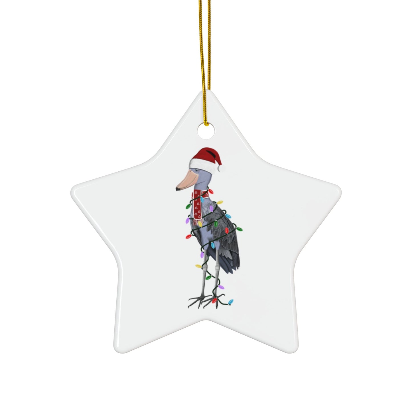 Shoebill as Santa Ceramic Bird Christmas Ornament | Durable Double-Sided Bird Lover Decor