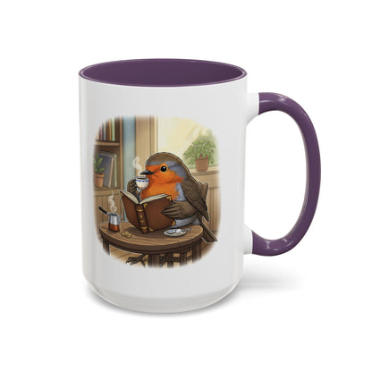 Robin Reads Books and Drinks Coffee Bird Mug for Bird and Book Lovers
