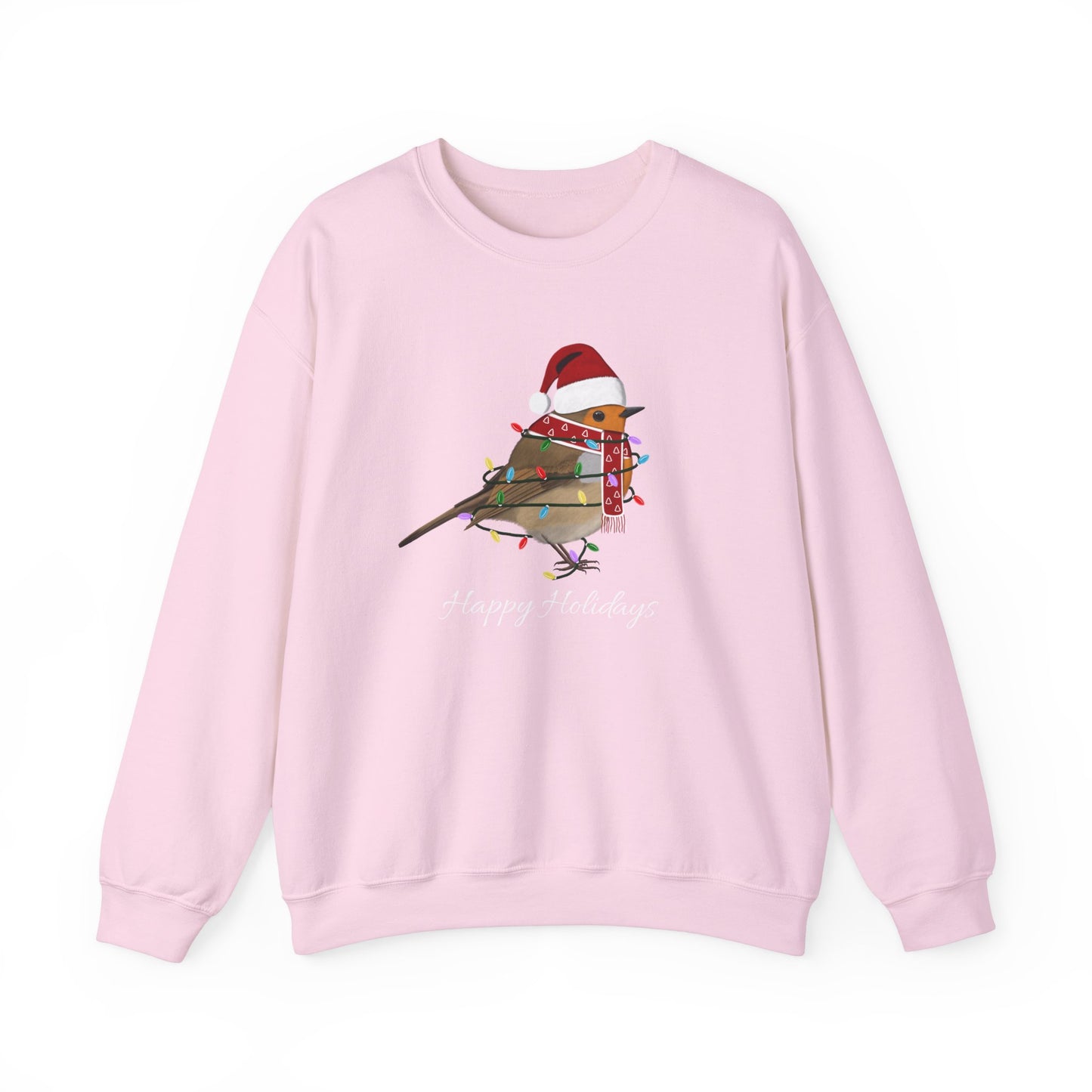 European Robin with Fairy Lights as Santa Happy Holidays Birdwatcher Christmas Bird Sweatshirt