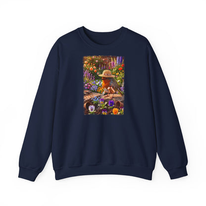 Niedliches Rotkehlchen Sweatshirt beim Blumen gießen | Gemütlicher Garten-Pullover