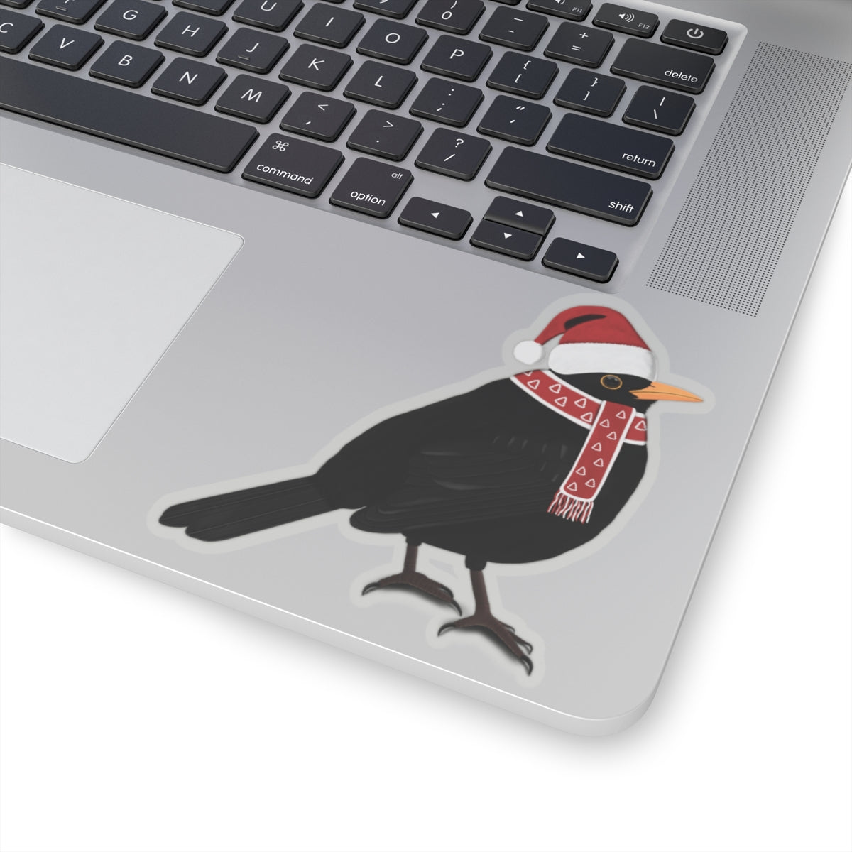 Blackbird with Santa Claus Hat and Scarf Christmas Bird Sticker