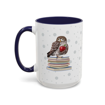 Cute Owl on Books Teacher Mug – Two-Tone Classroom Coffee Cup