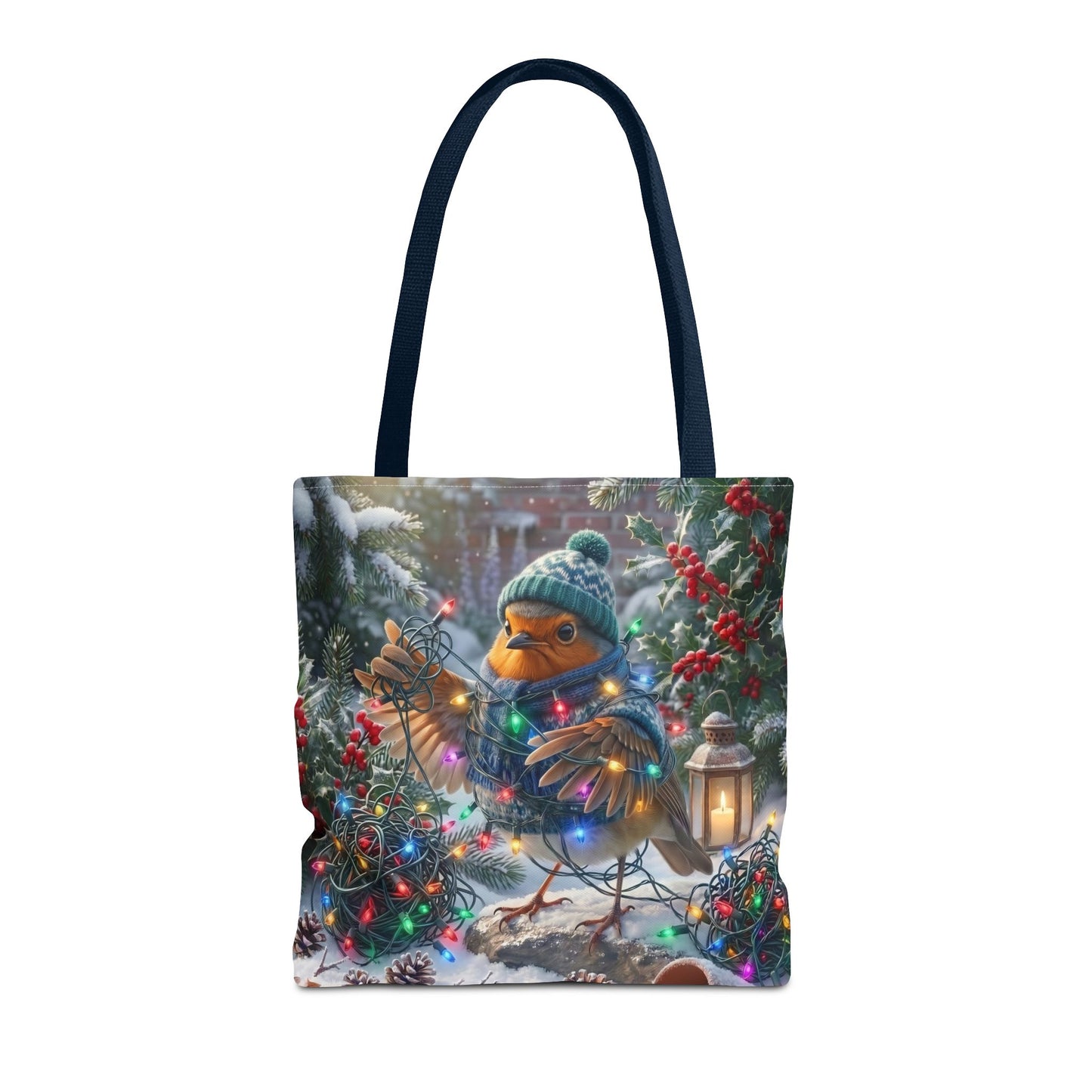 Premium Tragetasche Rosi Rotkehlchen und die Lichterkette (40 x 40 cm)