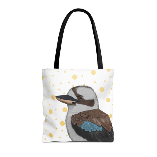 Kookaburra Golden Dots Bird Tote Bag 16"x16" White