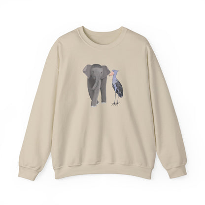 Elephant with Shoebill Bird Birding & Birdwatching Sweatshirt