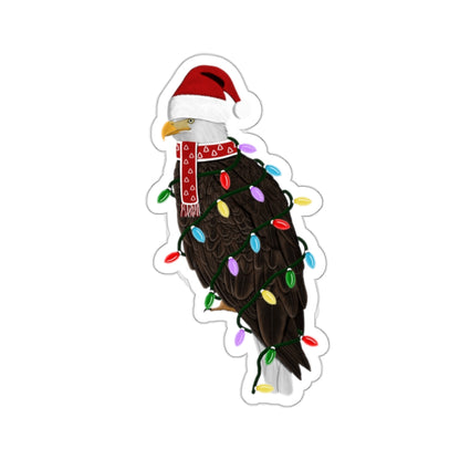 Bald Eagle with Fairy Lights Santa Claus Hat and Scarf Christmas Bird Sticker