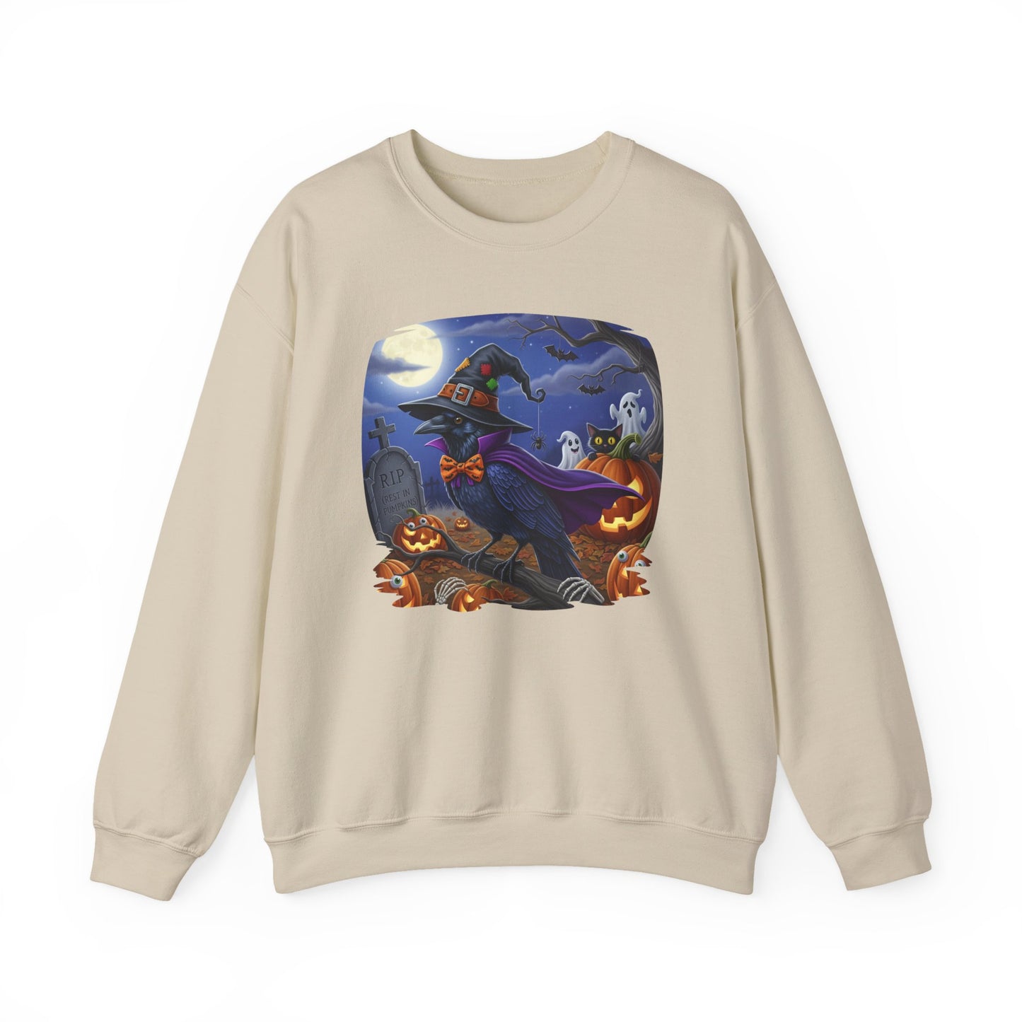 Black Raven Halloween Bird Sweatshirt - Spooky Halloween Costume for Bird Lovers