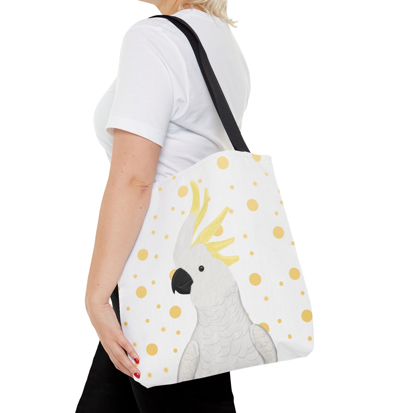 Cockatoo Golden Dots Bird Tote Bag 16"x16" White