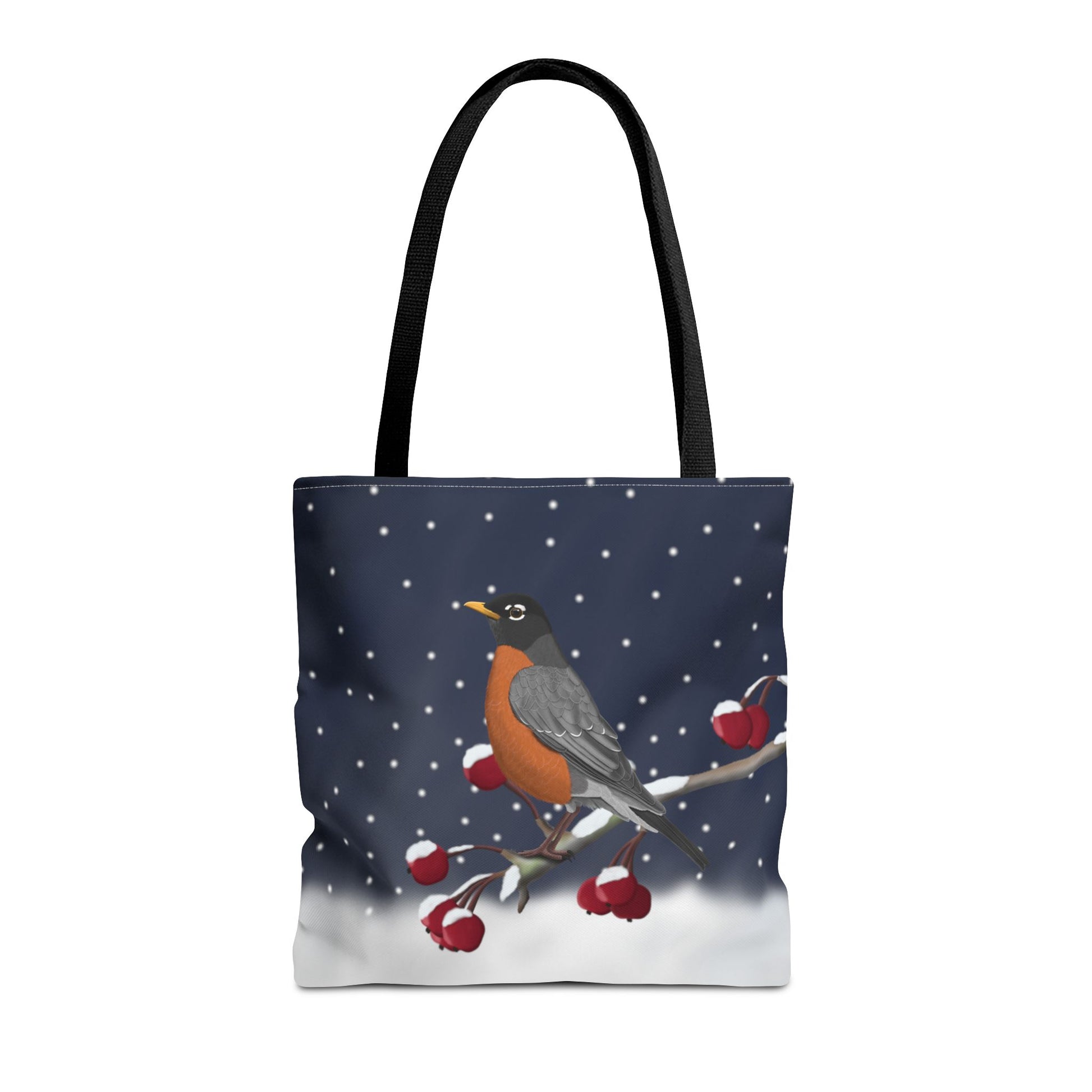 Robin on a Winter Branch Christmas Bird Tote Bag 16"x16"