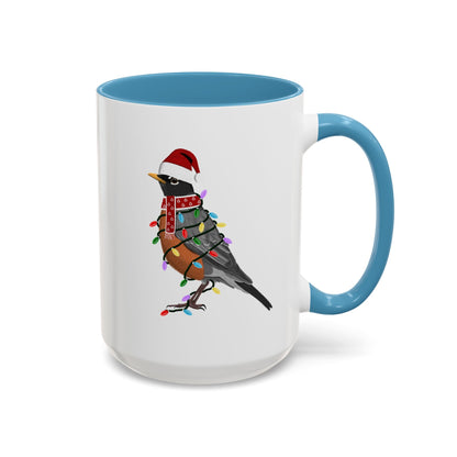 American Robin as Santa with Fairy Lights Ceramic Bird Coffee Mug – Custom Gift for Bird Watchers