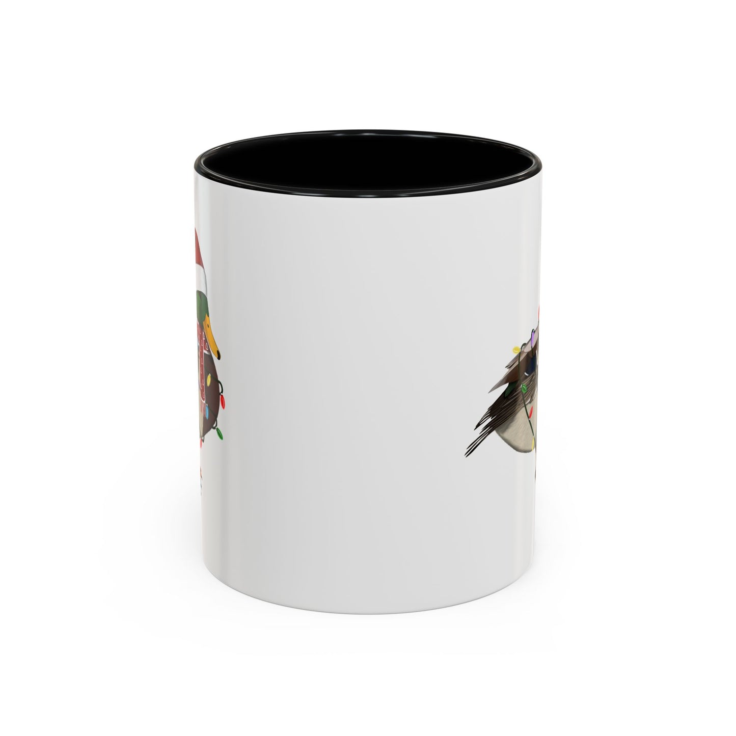 サンタクロースのマガモとフェアリーライトの陶器製バードコーヒーマグ – バードウォッチャーへのカスタムギフト