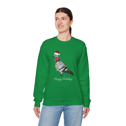 Pigeon with Fairy Lights as Santa Happy Holidays Birdwatcher Christmas Bird Sweatshirt