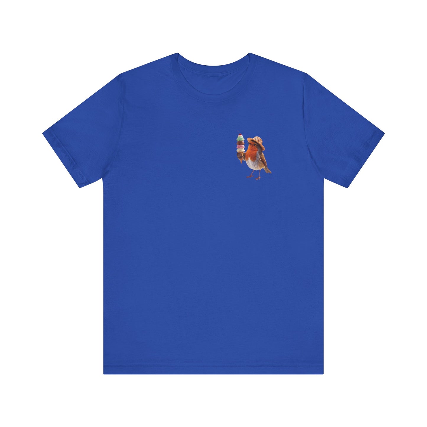 Robin Rosi with Ice Cream Premium T-Shirt – Subtle Pocket Design for Bird Lovers