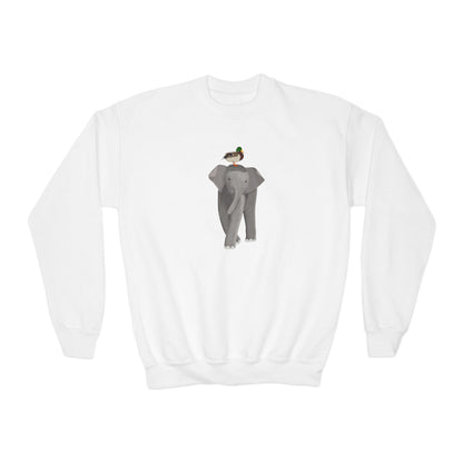 Elephant with Mallard Bird Youth Crewneck Sweatshirt