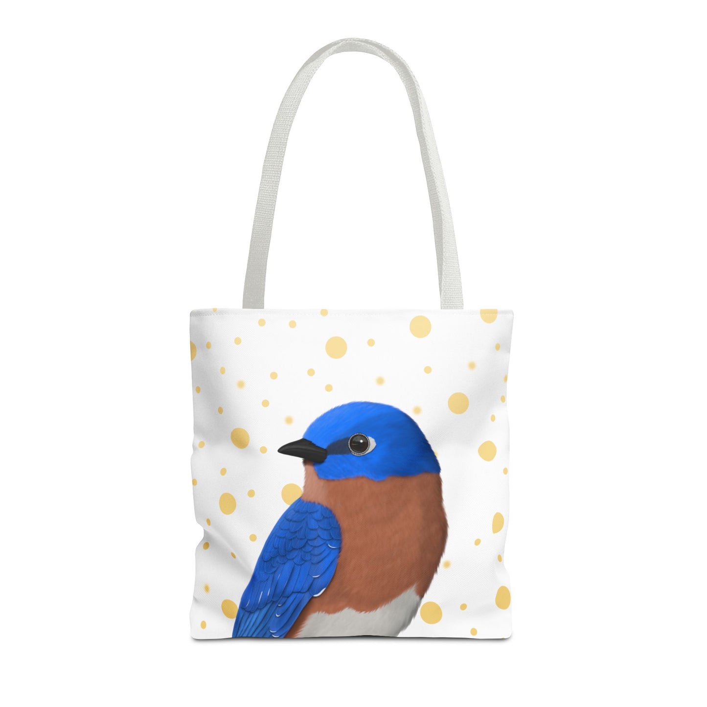 Bluebird Golden Dots Bird Tote Bag 16"x16" White