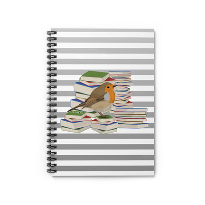 Robin Bird with Books Birdlover Bookworm Spiral Notebook Ruled Line