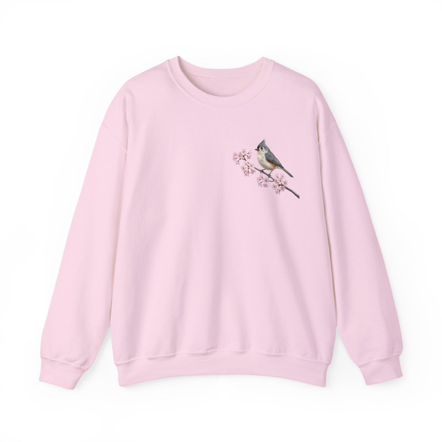 Tufted Titmouse Cherry Blossom Sweatshirt | Floral Bird Crewneck Cozy Spring Pullover – Animal Lover Gift,