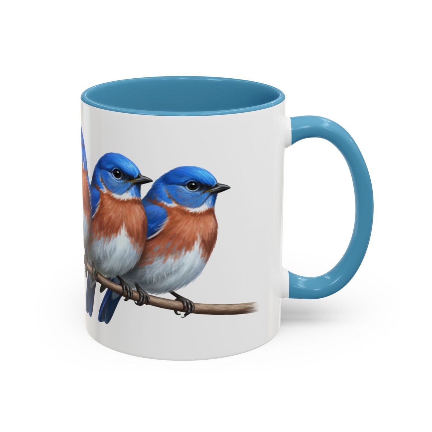 枝に止まる青い鳥を描いた陶器製バードコーヒーマグ – バードウォッチャーへのカスタムギフト