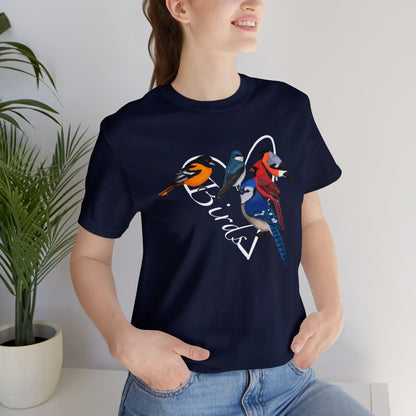 Blue Jay Northern Cardinal Oriole Bullfinch Swallow Heart Bird Unisex Tee - jz.birds