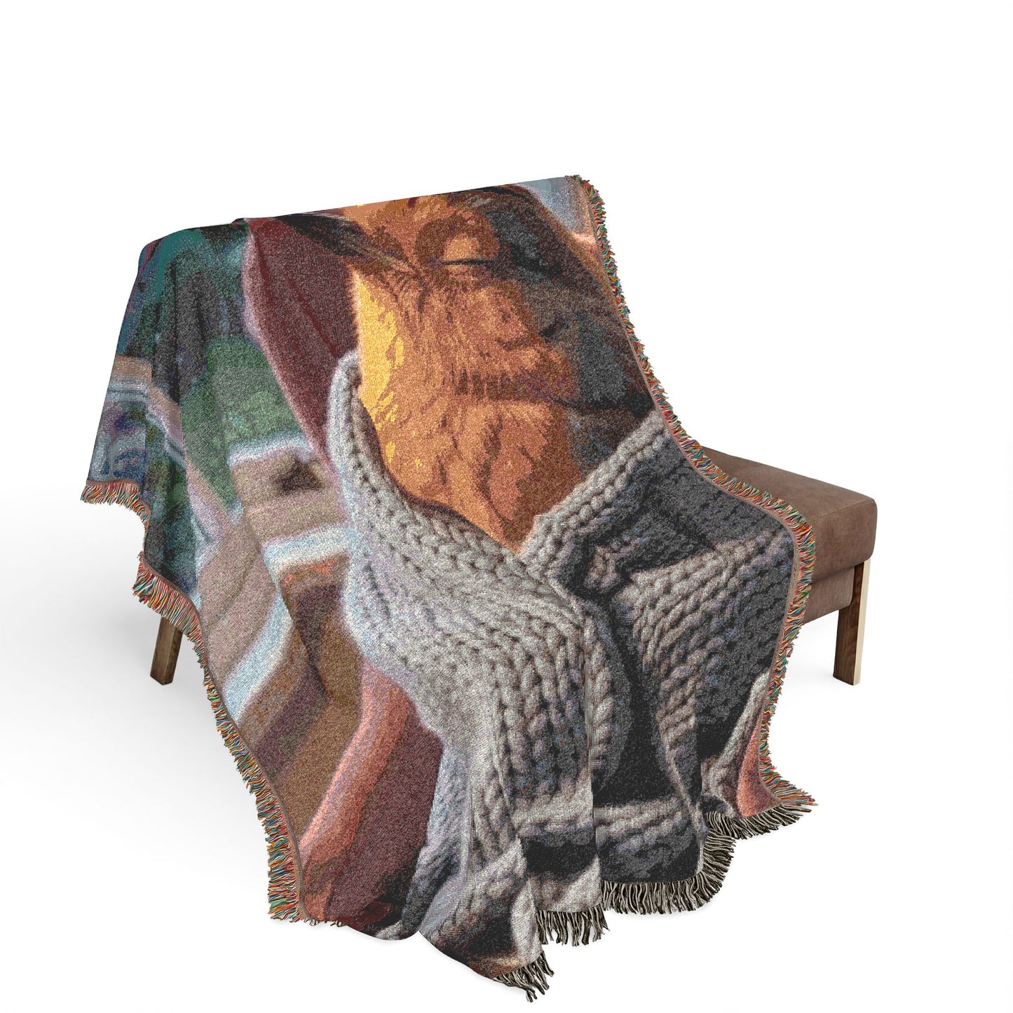 Robin Rosi Snuggled in an Armchair Woven Blanket - Cozy Resting Tapestry Throw