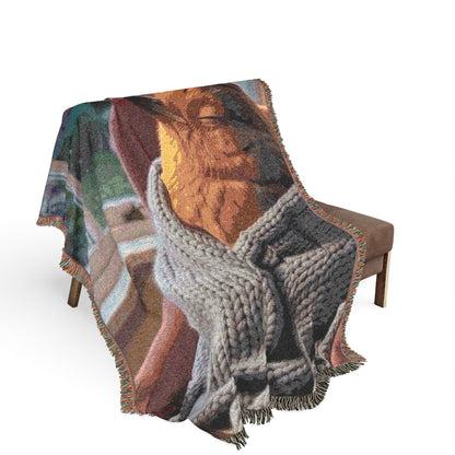 Robin Rosi Snuggled in an Armchair Woven Blanket - Cozy Resting Tapestry Throw