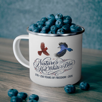 Blue Jay & Cardinal Patriotic Enamel Mug