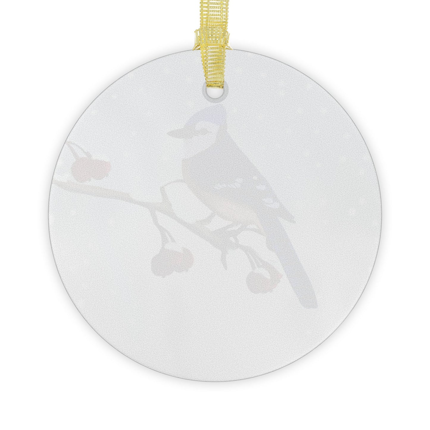 Blue Jay Snow Bird Christmas Glass Ornament White