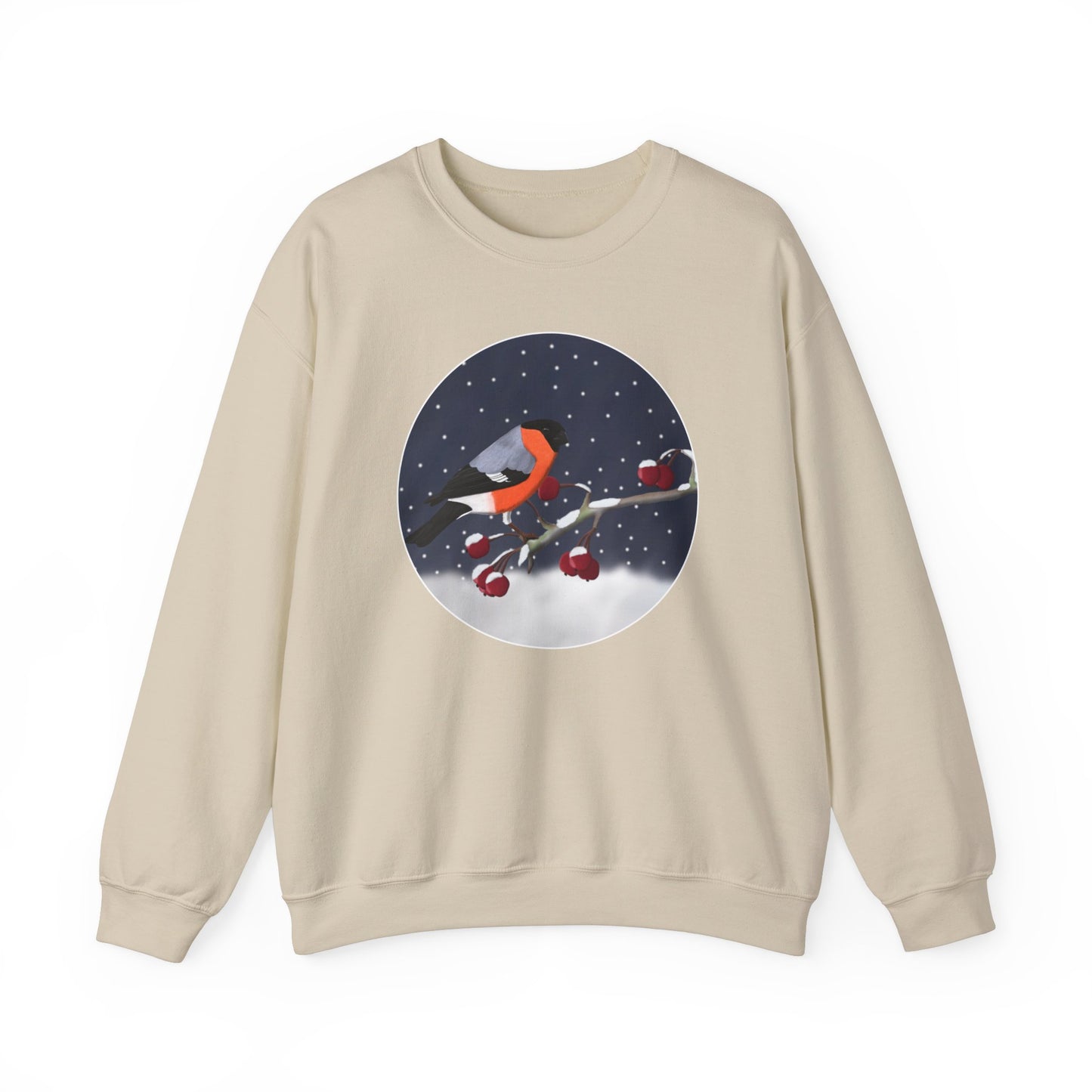 Bullfinch on a Winter Branch Birdwatcher Christmas Bird Sweatshirt