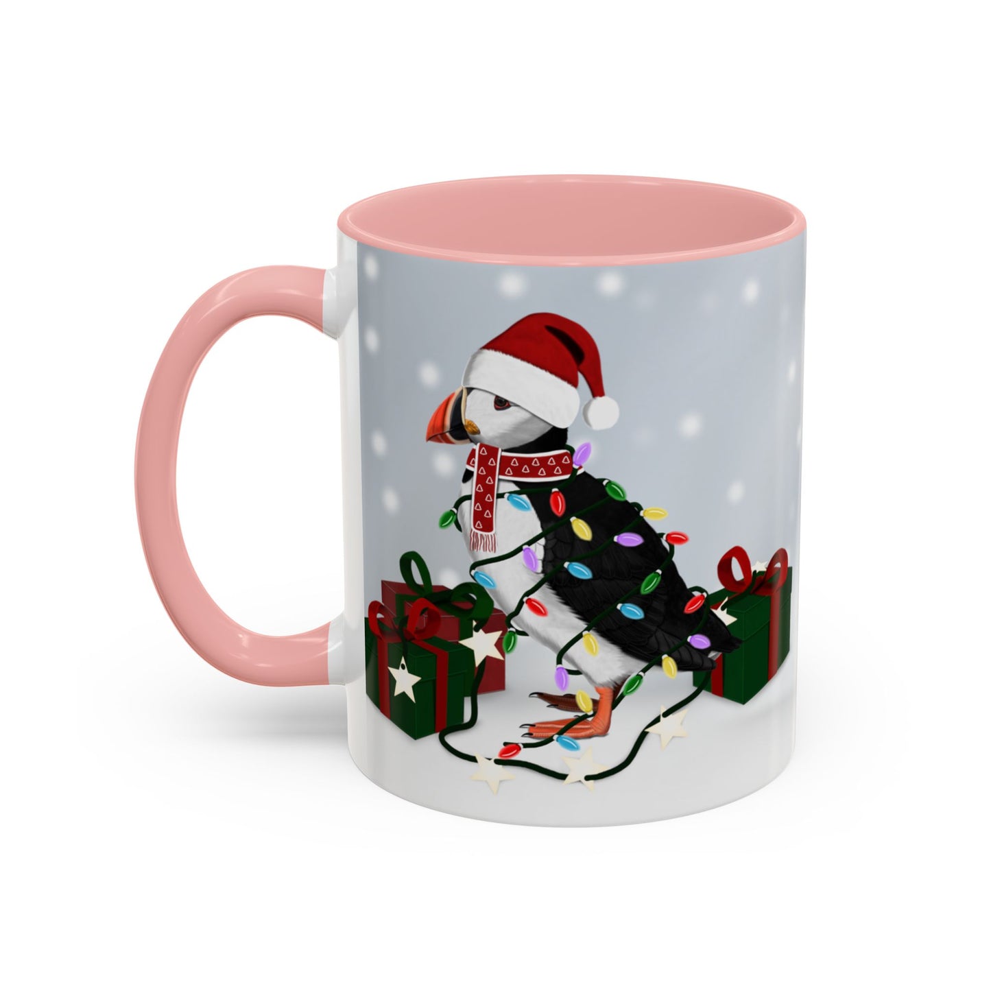 Puffin with Christmas Hat and Scarf Snow Bird Coffee Mug