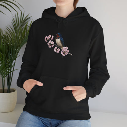 Barn Swallow on a Branch with Cherry Blossoms Hoodie Bird Lover & Bird Watcher | Unisex Sweater | Gift for Bird Lovers