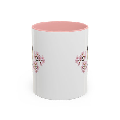 Tufted Titmouse Cherry Blossom Mug | Pink Ceramic Coffee Cup for Bird Lovers