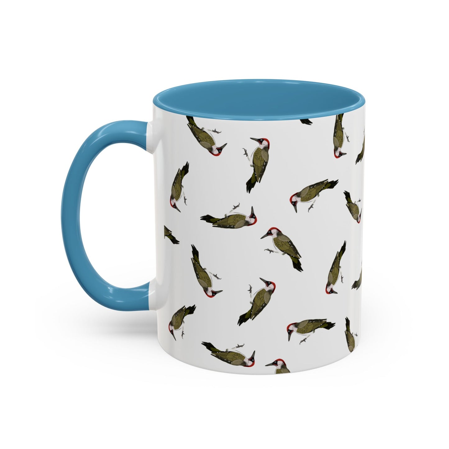 Grünspecht Tasse mit Streumuster | Vogelmotiv Kaffeebecher für Vogelbeobachter & Naturfreunde – Accent Coffee Mug, Birds Design