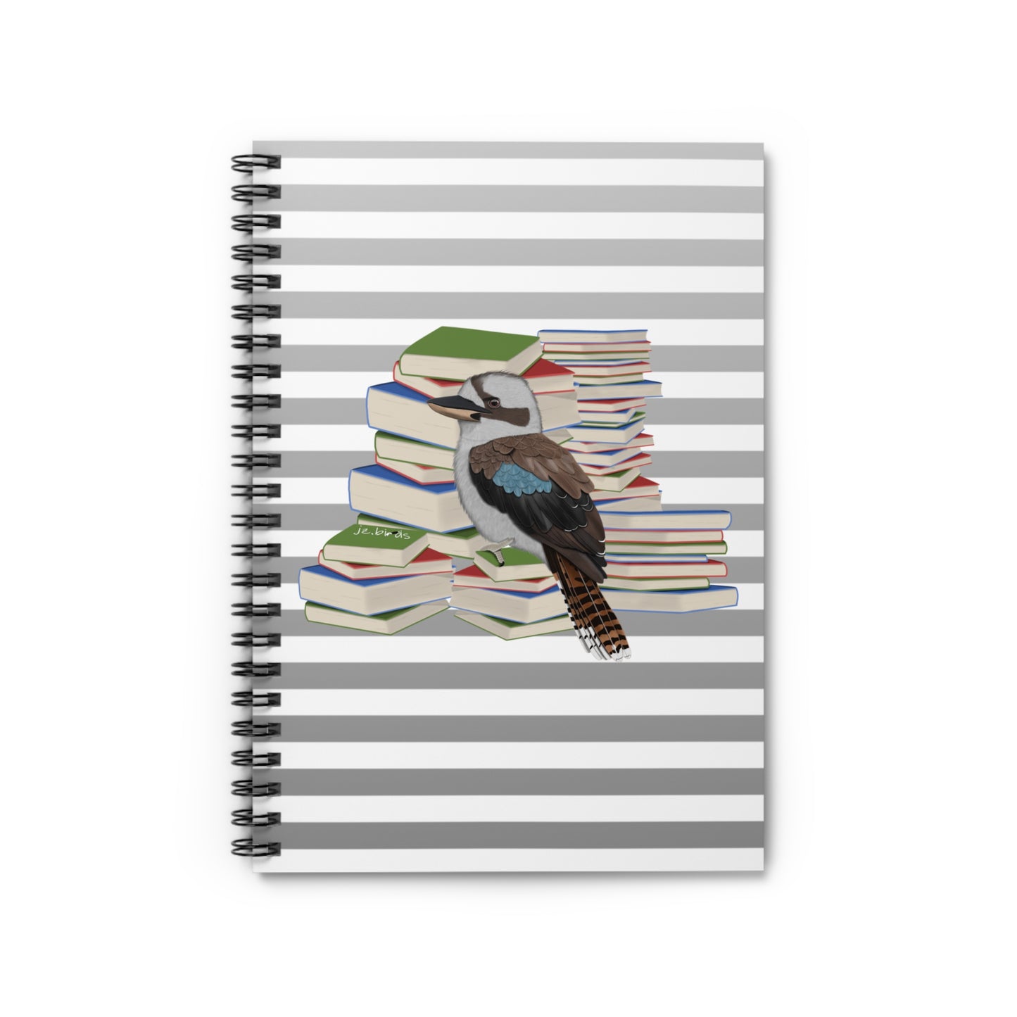Kookaburra Bird with Books Birdlover Bookworm Spiral Notebook Ruled Line