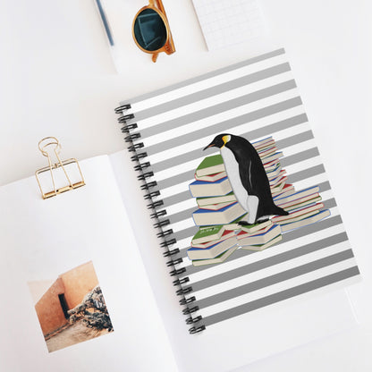 Penguin Bird with Books Birdlover Bookworm Spiral Notebook Ruled Line 6" x 8"