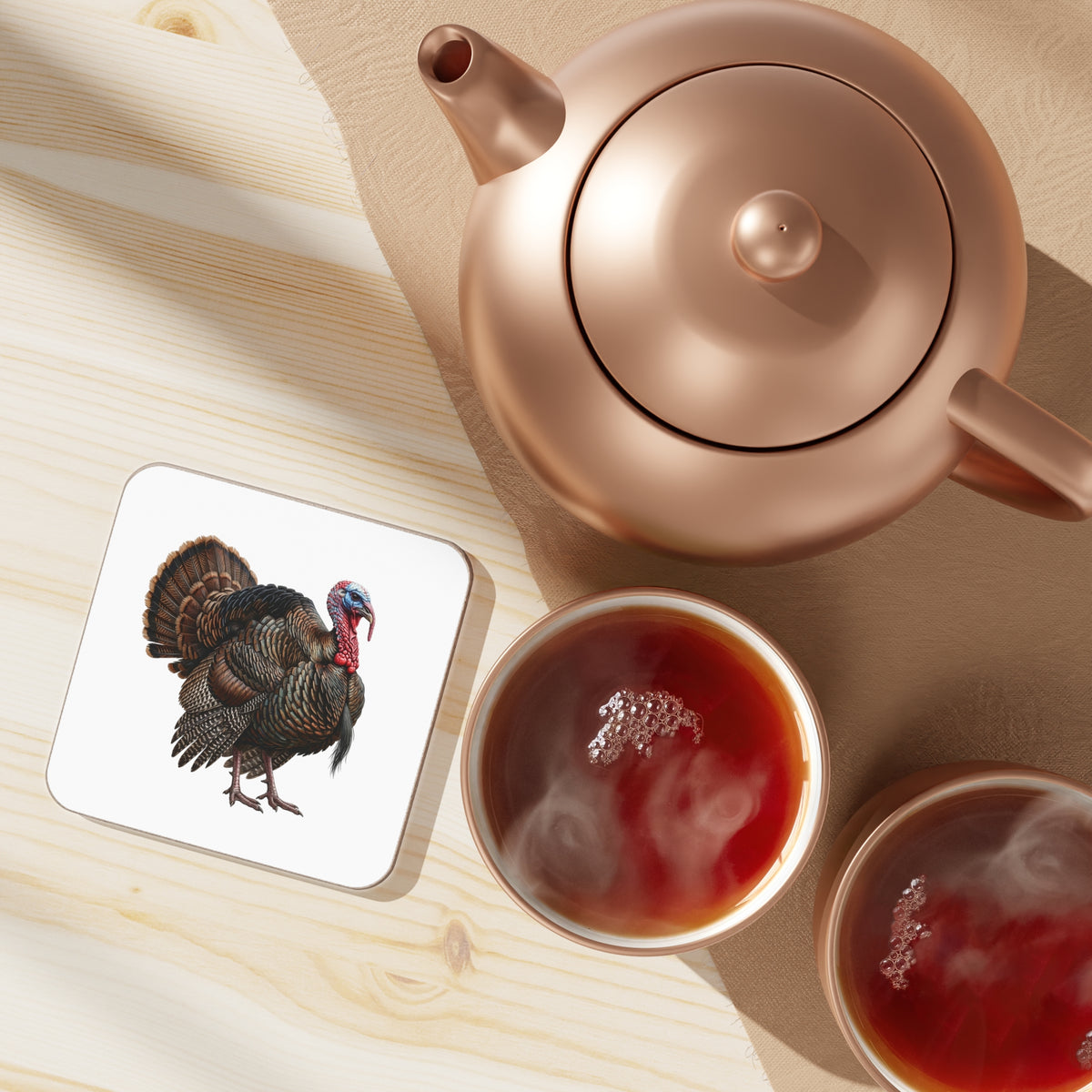 Thanksgiving Turkey Coaster | Wild Turkey Bird Art Drink Coaster | Autumn Table Decor