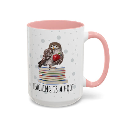 Cute Owl on Books Teacher Mug – Teaching is a Hoot – Two-Tone Classroom Coffee Cup