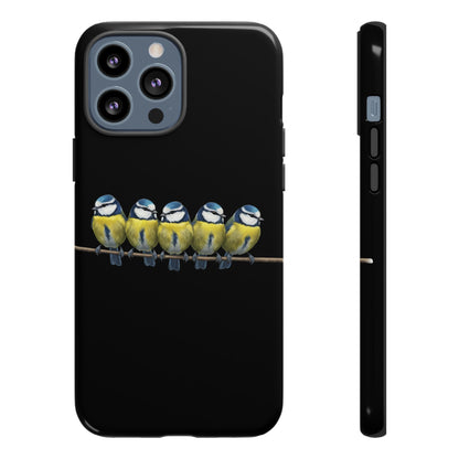 Blaumeisen auf einem Ast Premium Handyhülle – Doppelt Geschützt & Rundum Bedruckt Schwarz