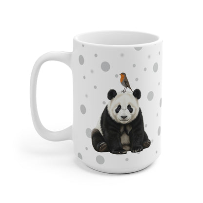 Rotkehlchen mit einem Panda Vogel Tiermotiv Tasse Punkte Grau