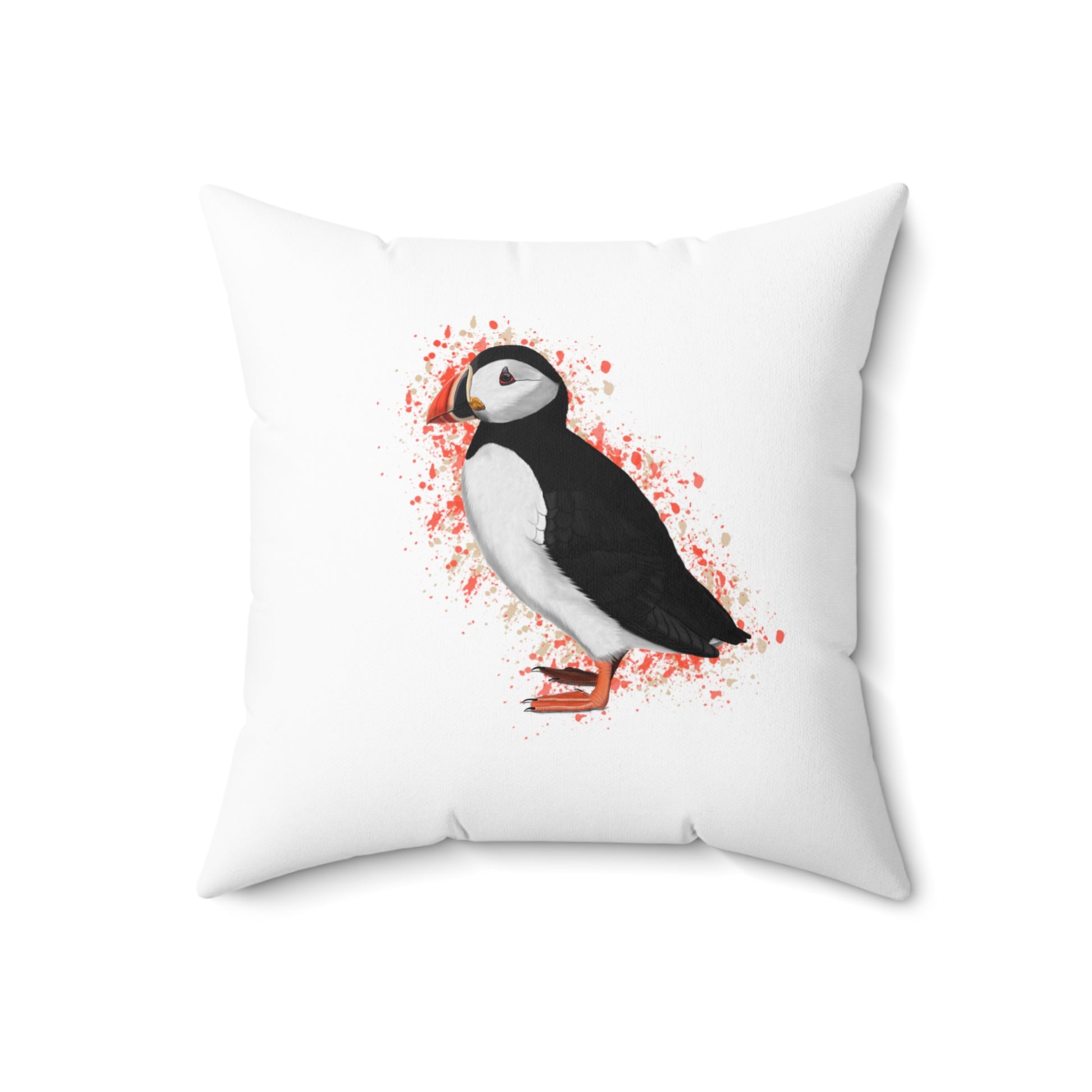 Puffin Bird Throw Pillow 18"x18" White