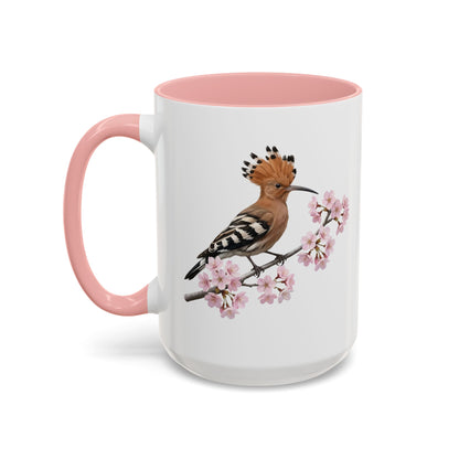 Hoopoe Cherry Blossom Mug | Pink Ceramic Coffee Cup for Bird Lovers – 11oz and 15oz style