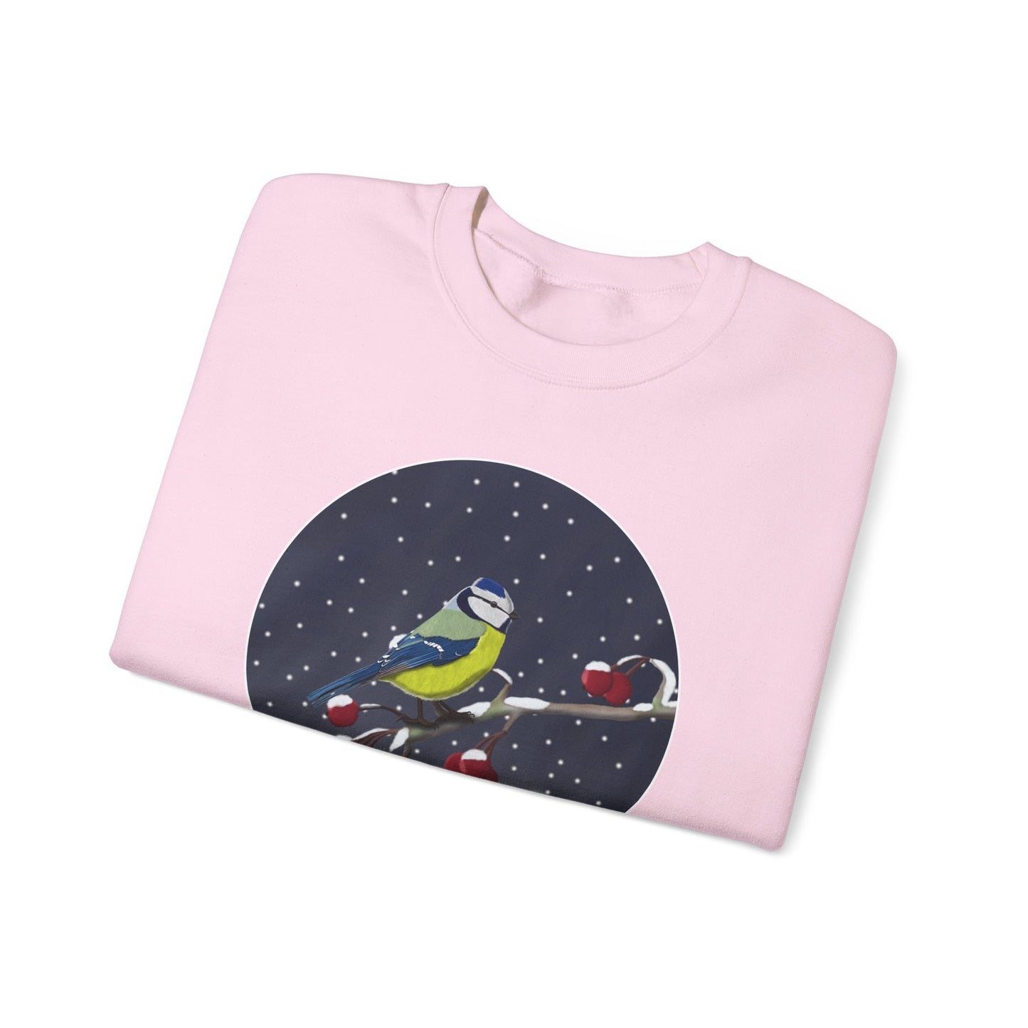 Blue Titmouse on a Winter Branch Birdwatcher Christmas Bird Sweatshirt